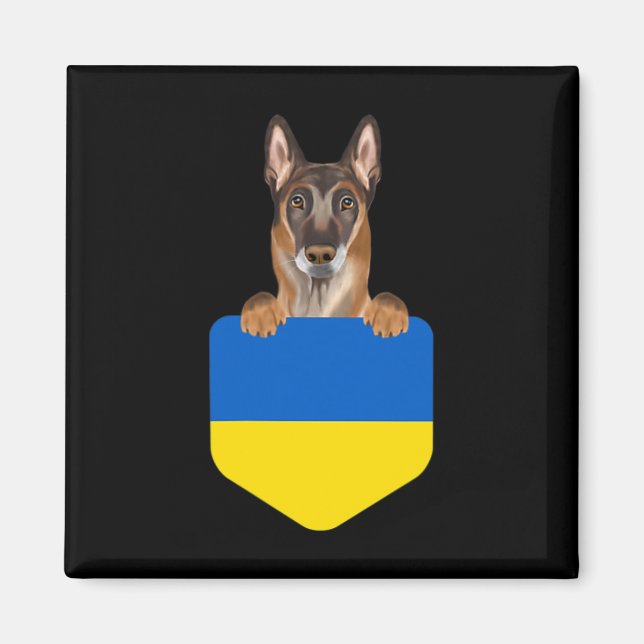 Aimant Drapeau de l'Ukraine Chien Malinois Belge Dans la  (Devant)