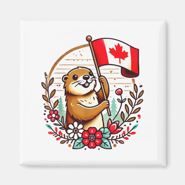 Aimant Drapeau de marmotte canadienne Funny Summer Canada (Devant)