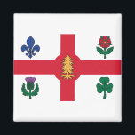Aimant Drapeau de Montréal (Québec)<br><div class="desc">Magnet avec le drapeau de Montréal,  la ville la plus peuplée de la province de Québec,  Canada. Drapeau blanc avec croix rouge,  pin blanc,  fleur de lys bleu,  rose rouge de Lancaster,  shamrock et chardon</div>