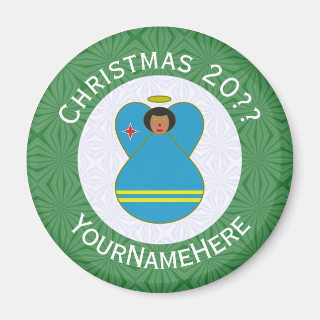 Aimant Drapeau de Noël d'Aruba personnalisé avec un ange (Devant)