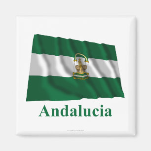 Aimant Drapeau de ondulation d'Andalucía avec le nom