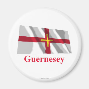 Aimant Drapeau de ondulation de Guernesey avec le nom