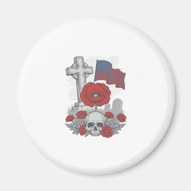 Aimant Drapeau de pavot de mémorial Croix de gravure vint (Devant)