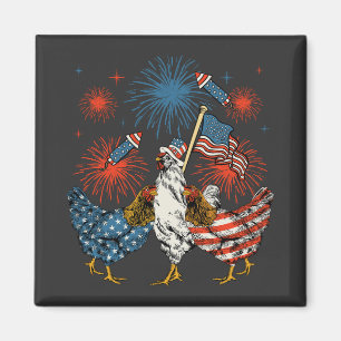 Aimant Drapeau de poulet USA Patriotique 4 juillet Carré