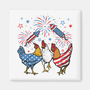 Aimant Drapeau de poulet USA Patriotique 4 juillet Carré