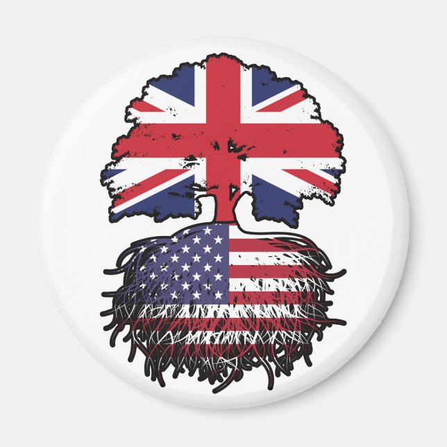 Aimant Drapeau des racines d'arbre américain britannique (Devant)