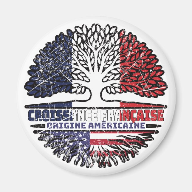 Aimant Drapeau des racines d'arbre de France d'Amérique U (Devant)