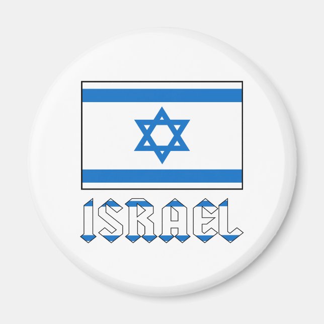 Aimant Drapeau d'Israël Mot ISRAEL Rond (Devant)