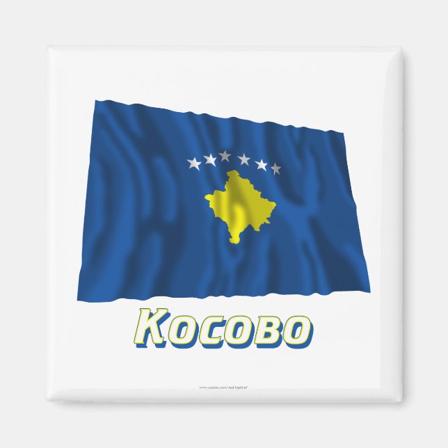 Aimant Drapeau du Kosovo avec nom en russe (Devant)