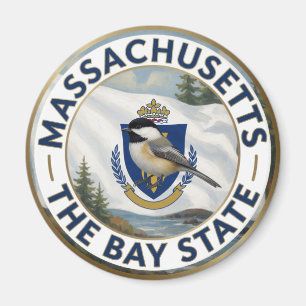 Aimant 🌊 Drapeau du Massachusetts et Mésange à tête noir