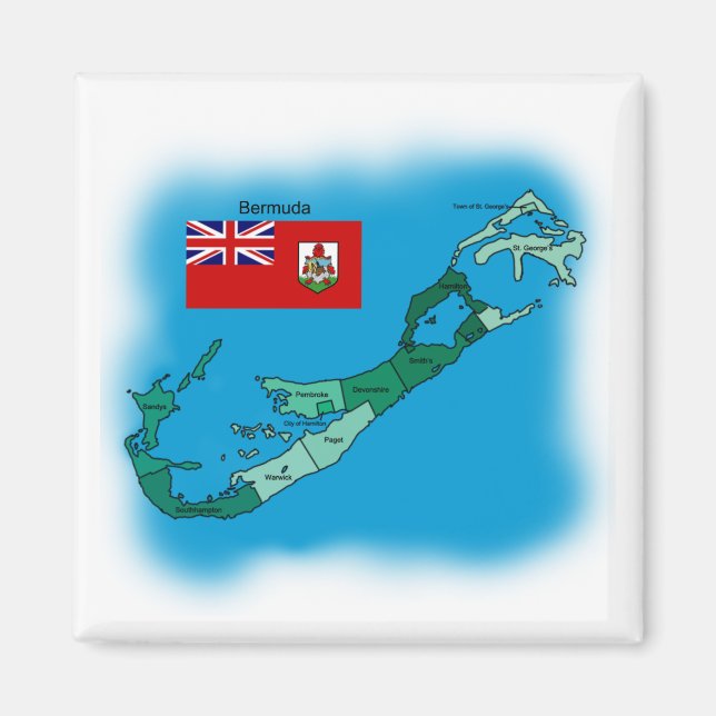 Aimant Drapeau et carte des Bermudes (Devant)