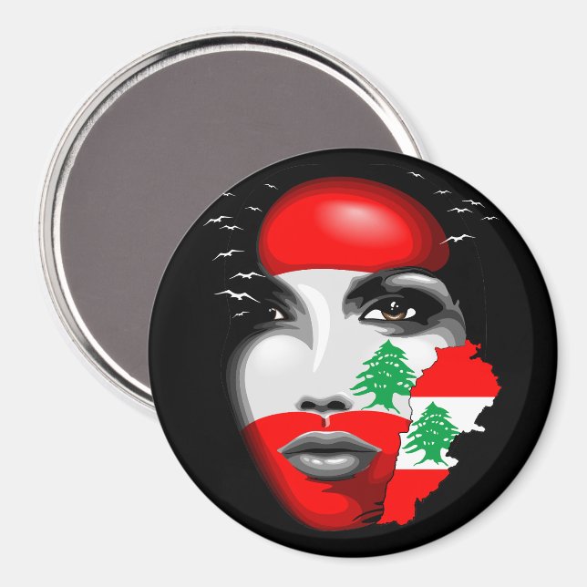 Aimant Drapeau et carte du Liban sur le visage de la fill (Recto/Verso)