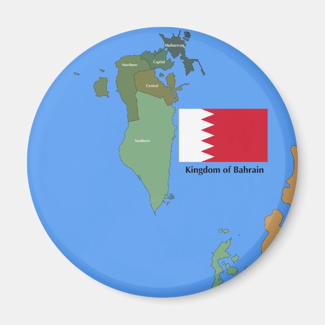 Aimant Drapeau et carte du Royaume de Bahreïn (Devant)