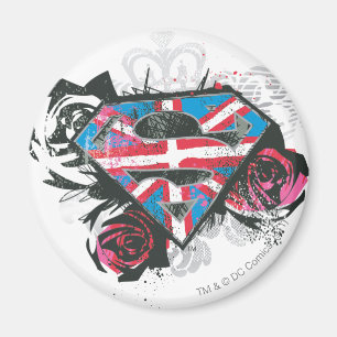 Aimant Drapeau et roses britanniques de Supergirl