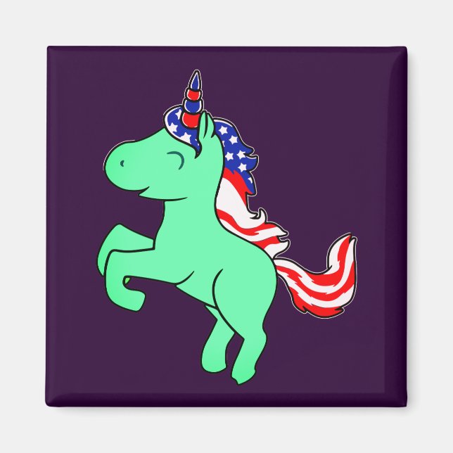 Aimant Drapeau Mane caricature Unicorn Mint Green Patriot (Devant)
