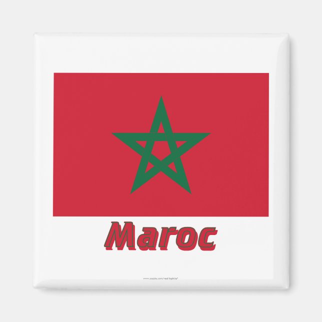 Aimant Drapeau Maroc avec le nom français (Devant)