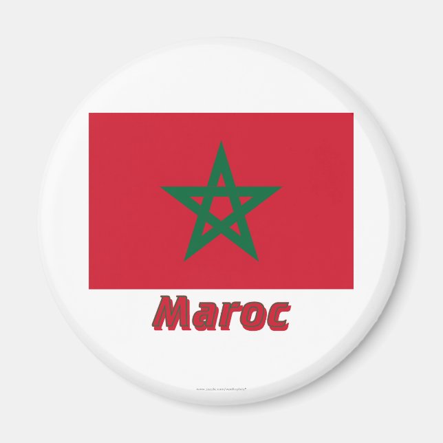 Aimant Drapeau Maroc avec le nom français (Devant)