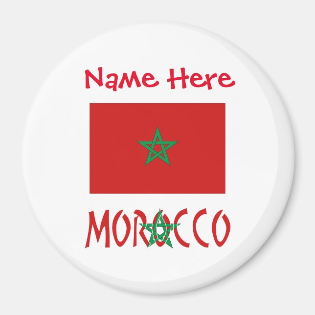 Aimant Drapeau Marocain Maroc Nom Personnalisé Rouge (Devant)
