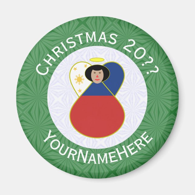 Aimant Drapeau philippin Ange de Noël Personnalisé (Devant)