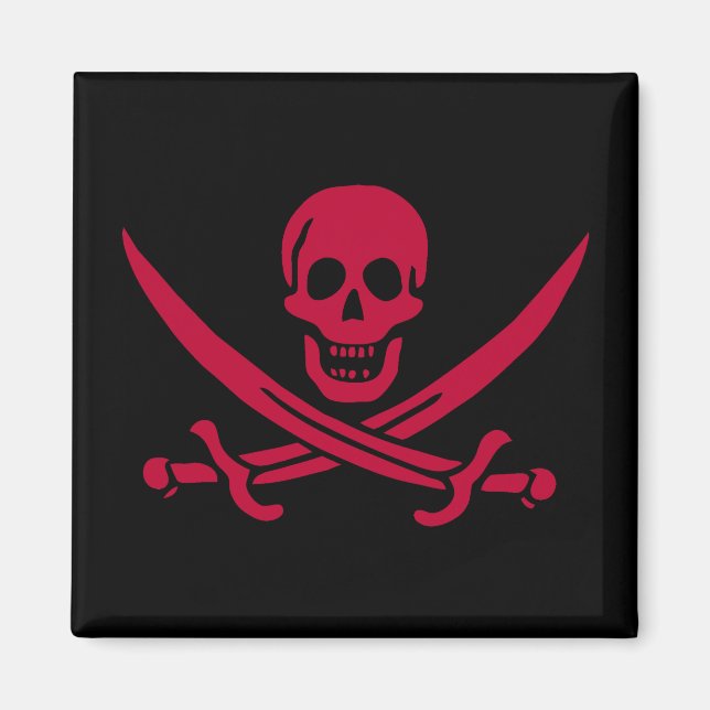 Aimant Drapeau pirate Crâne Rouge et Épées de Calico Jack (Devant)