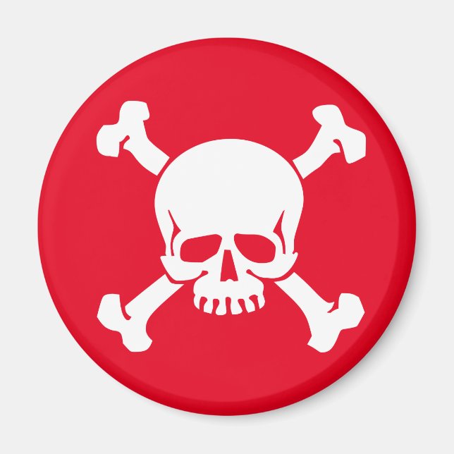 Aimant Drapeau pirate rouge Jolly Rodger, Crâne et os ent (Devant)