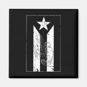 Aimant Drapeau Porto Rico Noir Et Blanc Avec Gant De Boxe