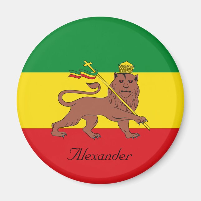 Aimant Drapeau rastafarien personnalisé d'Ethiopie Lion d (Devant)