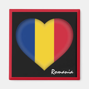 Aimant Drapeau roumain & Coeur, vacances roumaines/sports