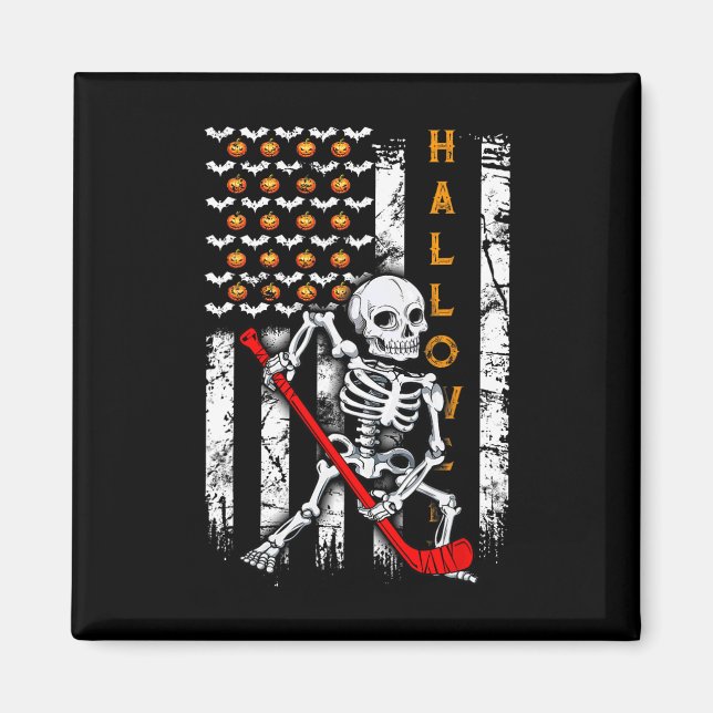 Aimant Drapeau Skeleton Hockey Us (Devant)