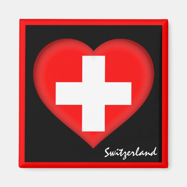Aimant Drapeau suisse & Coeur, Suisse vacances /sports (Devant)