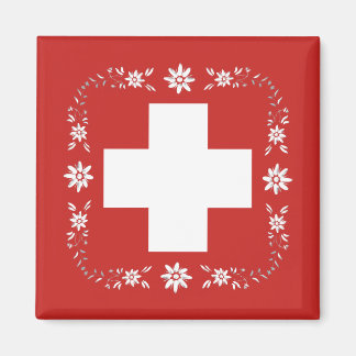 Aimant Drapeau suisse et edelweiss