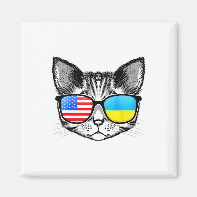 Aimant Drapeau Ukraine États-Unis Racines Chat Ukrainien  (Devant)