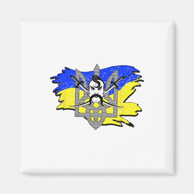 Aimant Drapeau ukrainien guerrier cosaque ukrainien Tryzu (Devant)