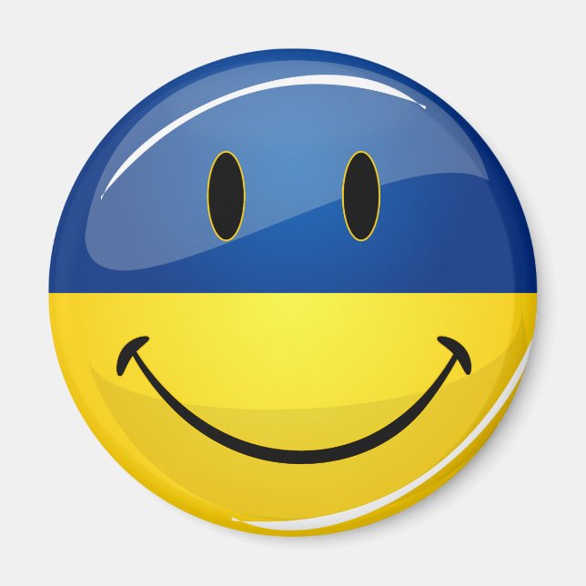 Aimant Drapeau ukrainien rond souriant (Devant)