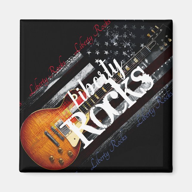 Aimant Drapeau Vintage américain LIBERTY ROCKS (Devant)