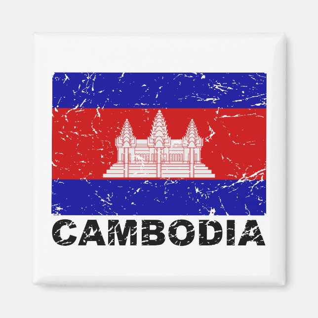 Aimant Drapeau Vintage du Cambodge (Devant)