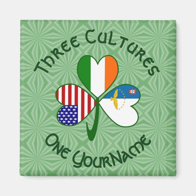 Aimant Drapeaux Açores Irlande États-Unis Trèfle Votre No (Devant)