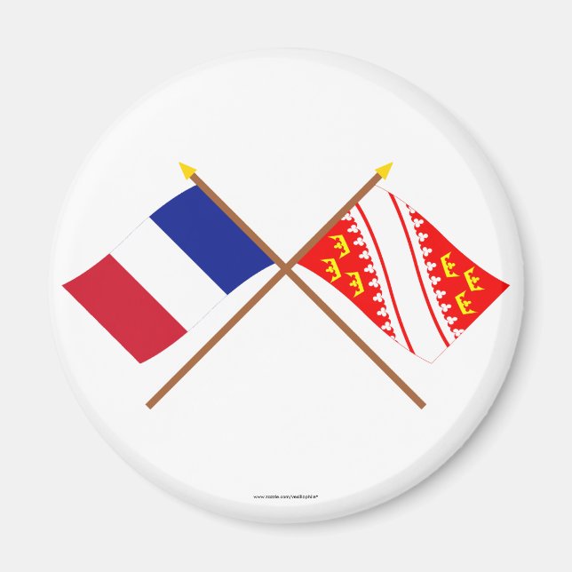Aimant Drapeaux croisés de France et d'Alsace (Devant)