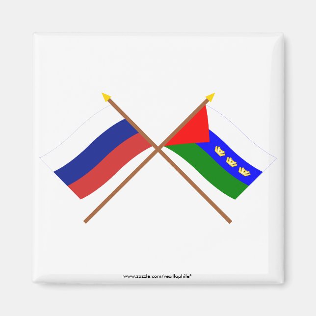Aimant Drapeaux croisés de la Russie et de l'oblast de Ti (Devant)