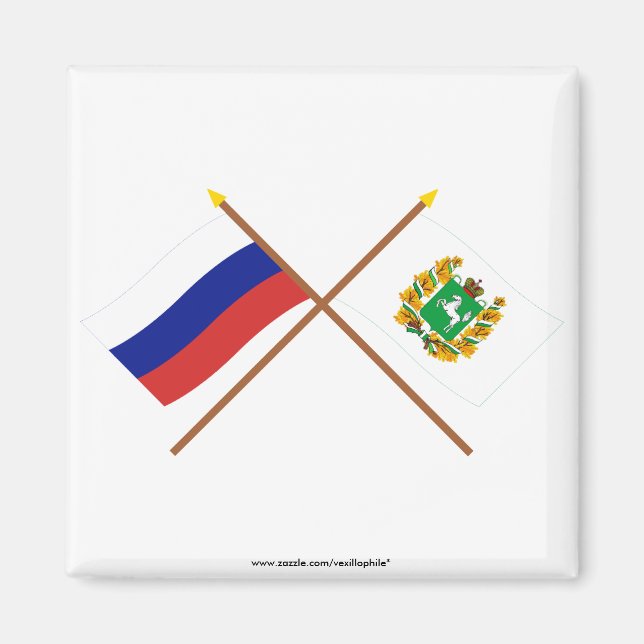 Aimant Drapeaux croisés de la Russie et de l'oblast de To (Devant)