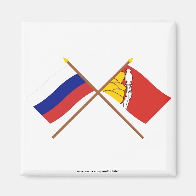 Aimant Drapeaux croisés de la Russie et de l'oblast de Vo (Devant)