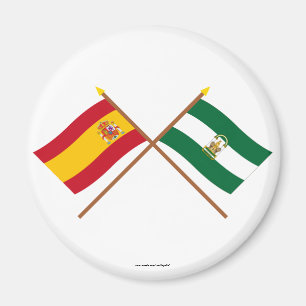 Aimant Drapeaux croisés de l'Espagne et de l'Andalucía