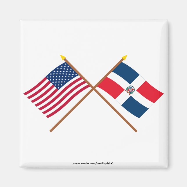 Aimant Drapeaux croisés des États-Unis et de la Républiqu (Devant)