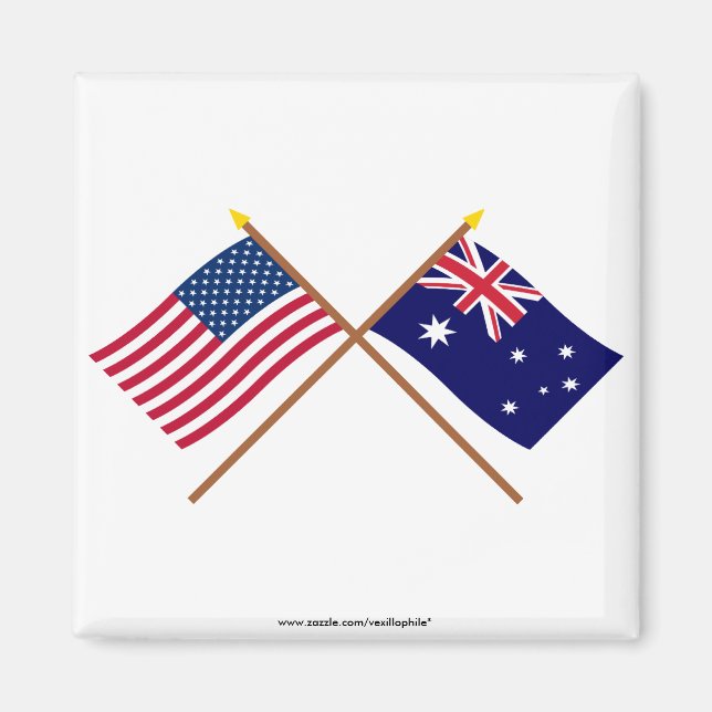 Aimant Drapeaux croisés des États-Unis et de l'Australie (Devant)