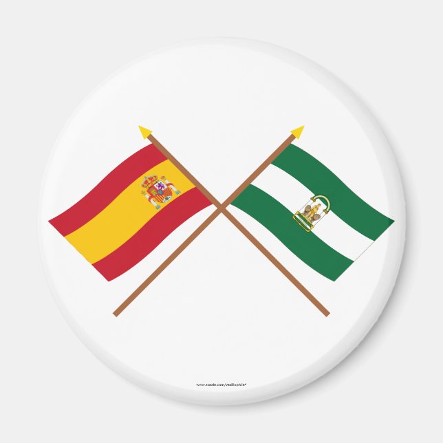 Aimant Drapeaux croisés d'Espagne et d'Andalousie (Devant)