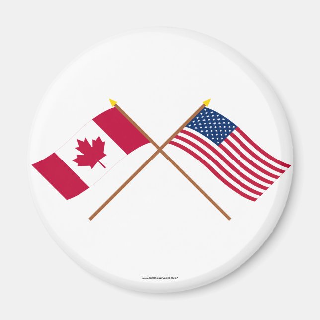 Aimant Drapeaux croisés du Canada et des États-Unis (Devant)