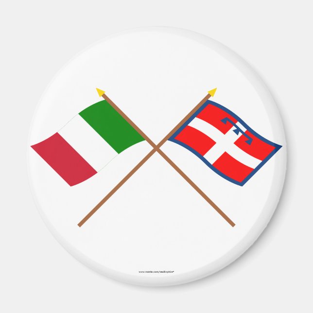 Aimant Drapeaux croisés Italie et Piémont (Devant)