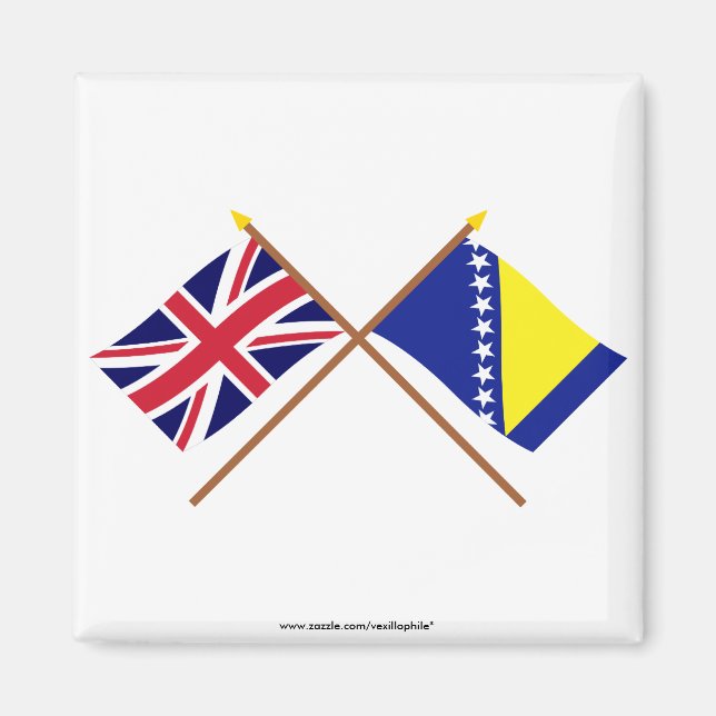 Aimant Drapeaux croisés Royaume-Uni et Bosnie-Herzégovine (Devant)