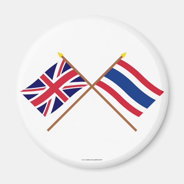 Aimant Drapeaux croisés Royaume-Uni et Thaïlande (Devant)
