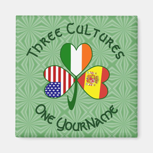Aimant Drapeaux Espagne Irlande États-Unis Trèfle Votre N (Devant)
